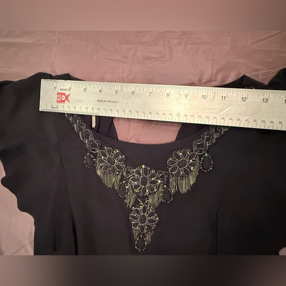 Rebecca Taylor Black Silk Silver Embellished Dress w/ Ruffle Sleeves 0/XS $465 - Picture 12 of 12